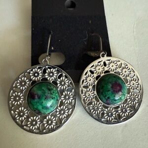 Elegant Silver and Green Floral Earrings